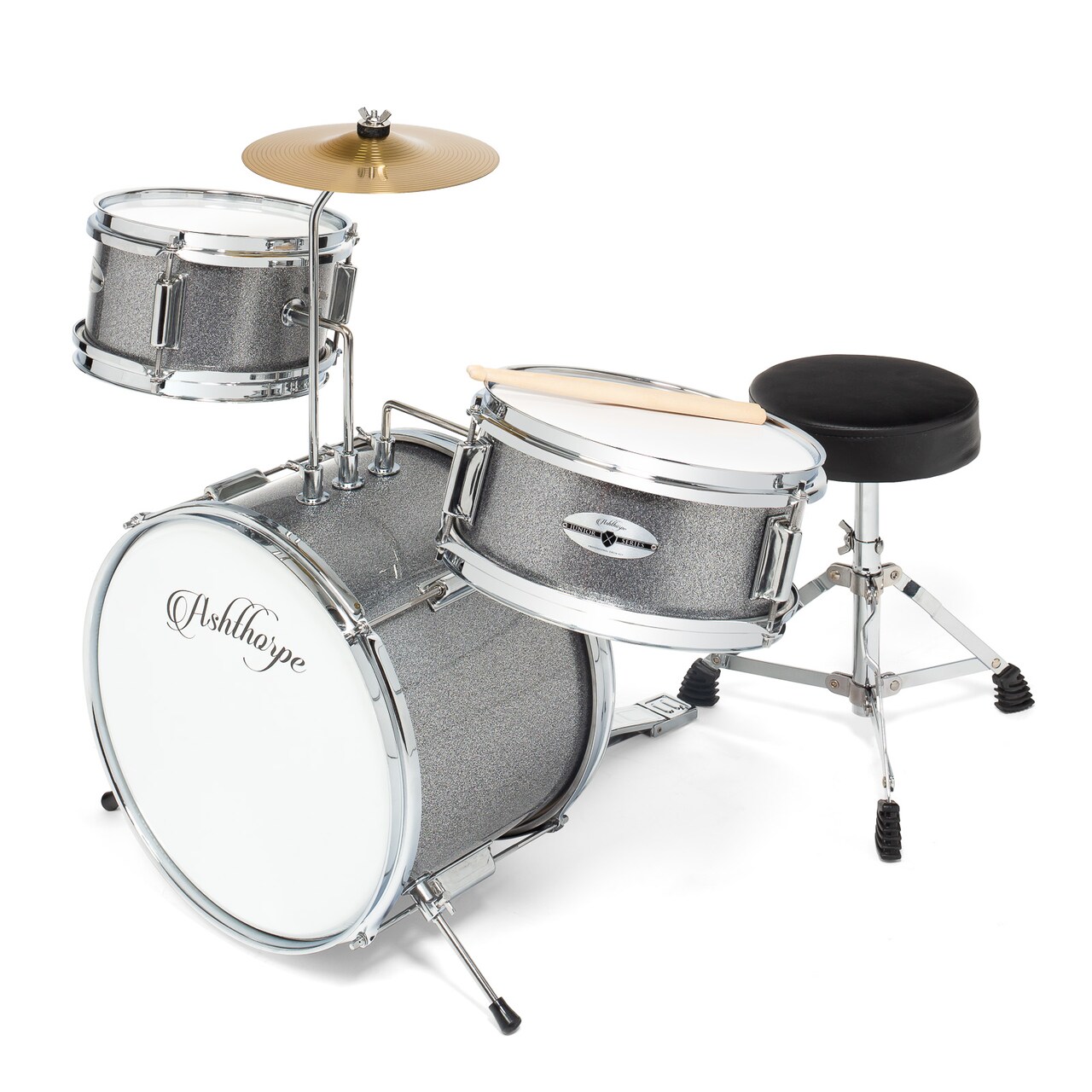 Ashthorpe 3-Piece Complete Kids Drum Set - Beginner Kit with 14" Bass, Adjustable Throne, Cymbal, Pedal & Drumsticks